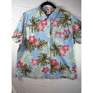 Columbia PFG River Resort Womens XXL Blue Pink Tropical Floral Button Down Shirt